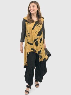 Alembika Ru Hi-Lo Crinkle Tunic Top in Yellow Size 12/14